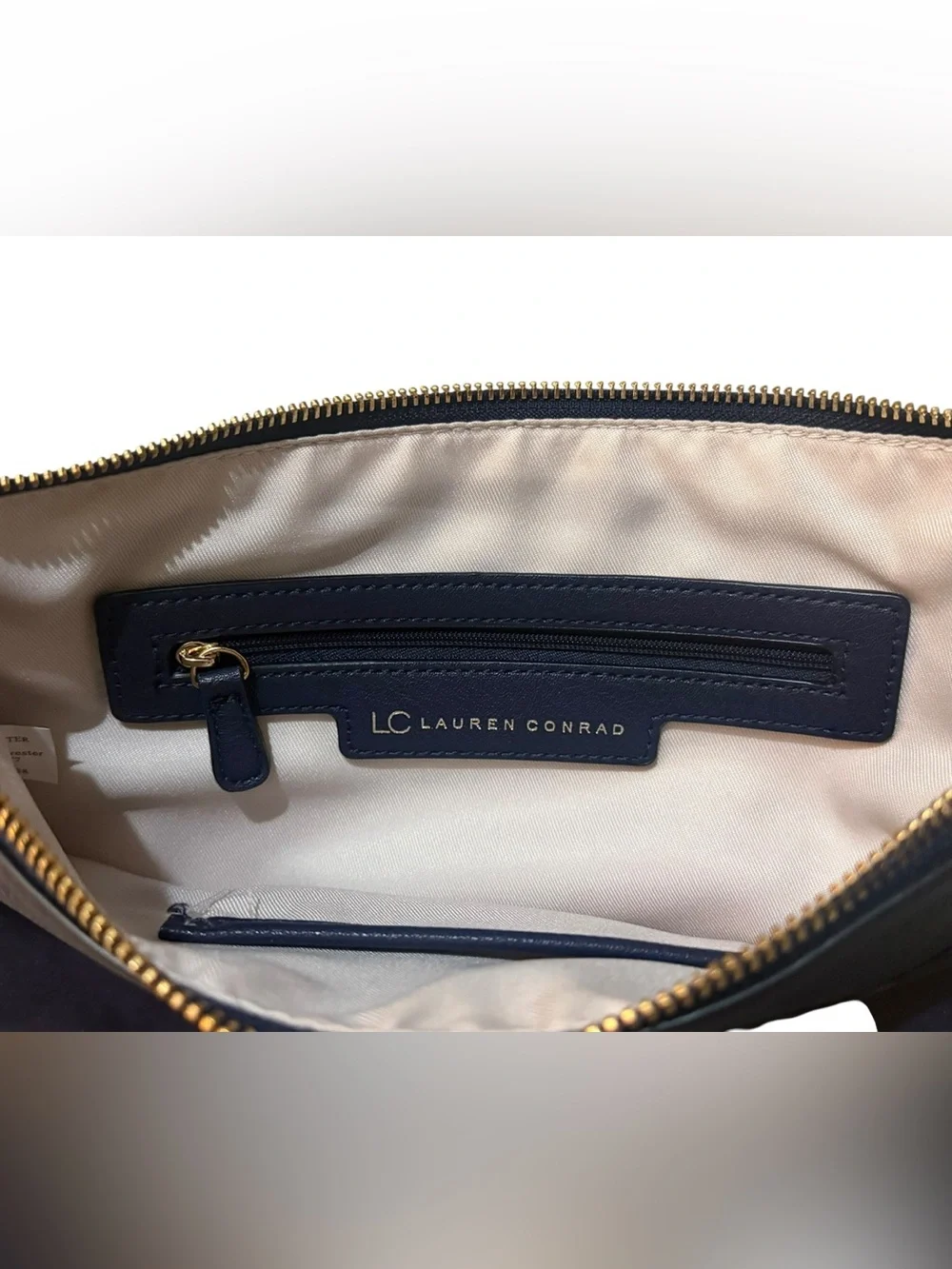 LC Lauren Conrad Collection Navy Blue Leather & Suede Scalloped Wristlet